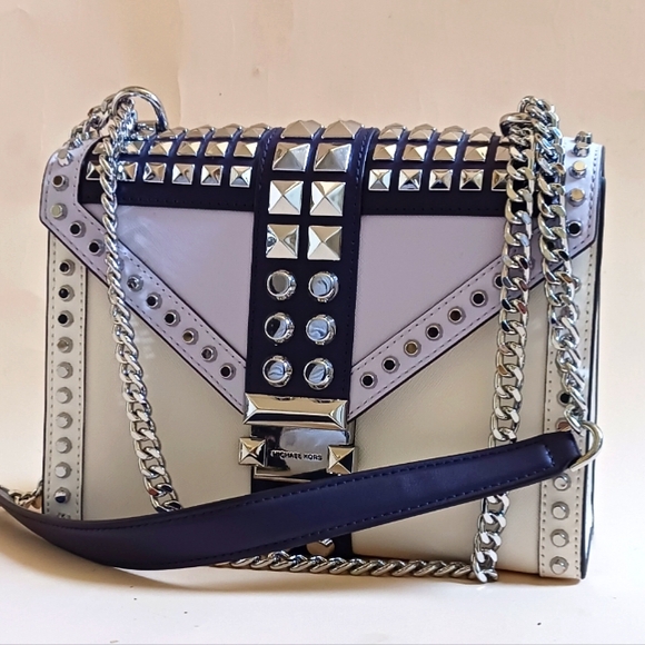 NWOT $359 MICHAEL KORS Large Studded Saffiano Leather Bag 🩷LIVE show item - Picture 1 of 7